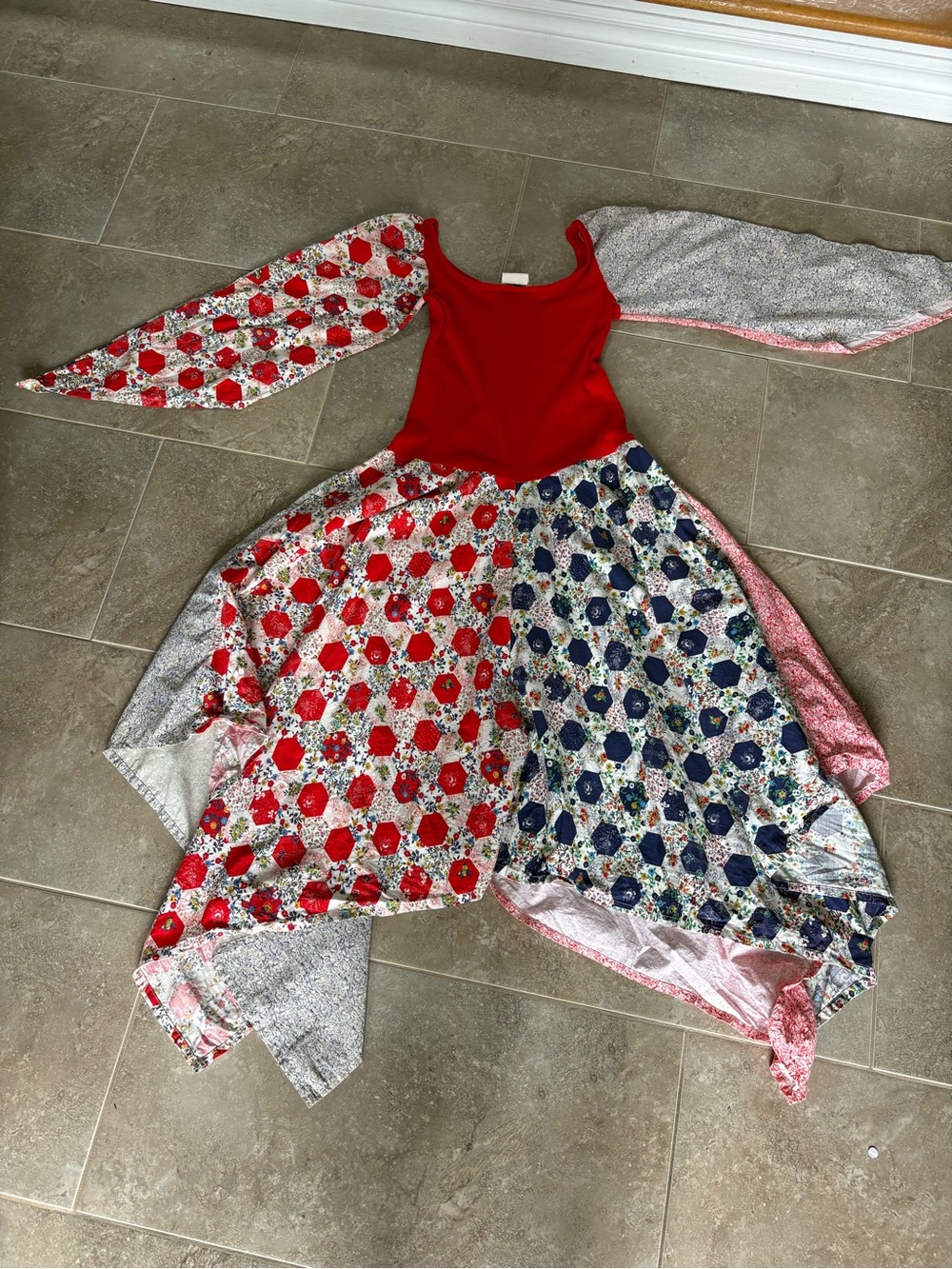 Vintage le chateau Red and Navy Floral Patchwork Theater Dress